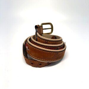 Zeppelin Brown Canvas And Leather Marlin Fishing Brass Buckle Belt Size 42